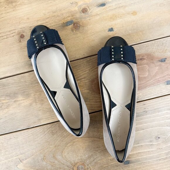 Adrienne Vittadini Leather Ballet Flats Bow Gold Accents 6.5 - Picture 9 of 10